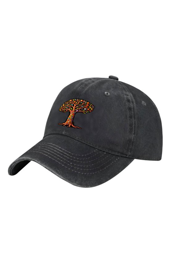 Adjustable Vintage Cotton Washed Distressed Baseball Cap - Colorful Tree Design Symbolizing Growth & Abundance for Men & Women