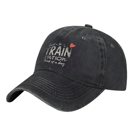 Adjustable Vintage Cotton Washed Distressed Baseball Cap - ' Could it be a TRAIN STATION Kind of a day ' Design with Heart