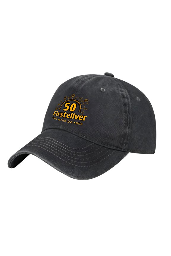 Adjustable Vintage Cotton Washed Distressed Baseball Cap - Dark Gray with Bold ' 50 ' Compass Design - Golf Dad Hat for Men & Women