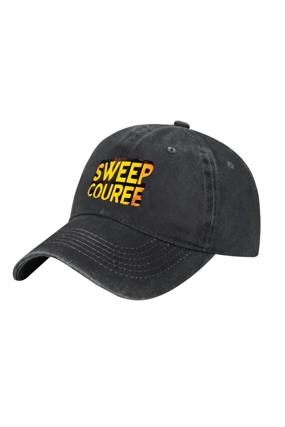Adjustable Vintage Cotton Washed Distressed Baseball Cap - Eye - Catching ' COURSE ' Graphic in Bright Yellow & Orange for Golf Dads