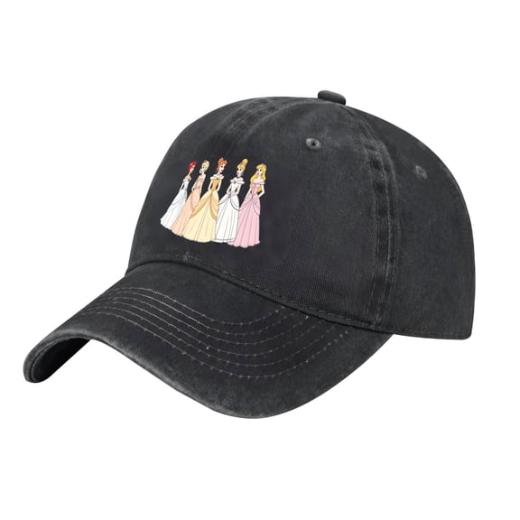 Adjustable Vintage Cotton Washed Distressed Baseball Cap - Features Six Elegant Princesses in Colorful Gowns Perfect for Men & Women