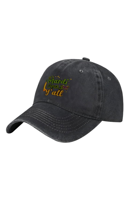 Adjustable Vintage Cotton Washed Distressed Baseball Cap - Fun " It ' s Mardi Gras y ' all " Design with Jester Hat Pepper