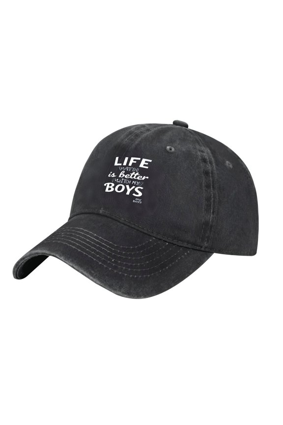 Adjustable Vintage Cotton Washed Distressed Baseball Cap - Playful Cursive ' LIFE is better when you watch my ' Design