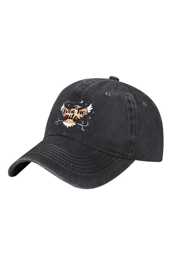 Adjustable Vintage Cotton Washed Distressed Baseball Cap - Stylish Black Hat with Orange Mountain ' Mr Tvoil ' Design
