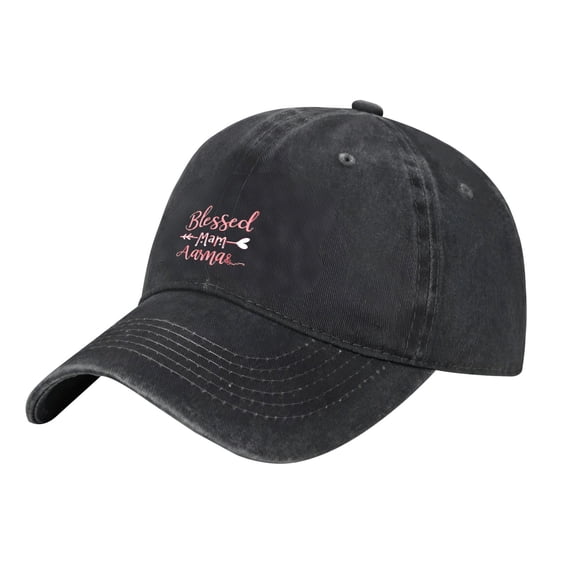 Adjustable Vintage Cotton Washed Distressed Baseball Cap - Stylish ' Blessed Mom Amina ' Design in Pink & White Cursive for Men & Women