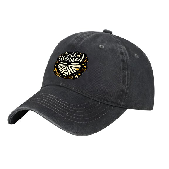 Adjustable Vintage Cotton Washed Distressed Baseball Cap - Stylish ' Ciil Blessed ' Design with Stars & Swirls for Men & Women
