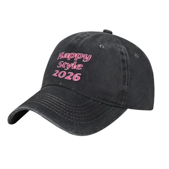 Adjustable Vintage Cotton Washed Distressed Baseball Cap - Stylish Denim Dad Hat with ' Happy Style 2026 ' in Pink & White