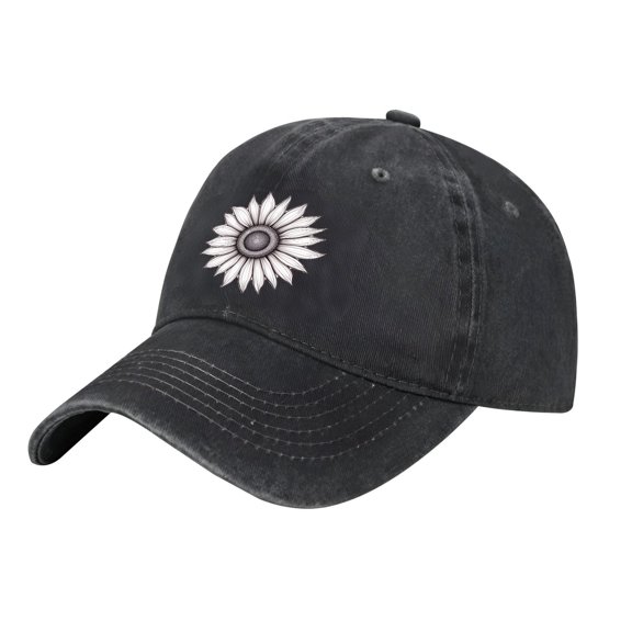 Adjustable Vintage Cotton Washed Distressed Baseball Cap - Sunflower Graphic Dad Hat for Men & Women Curved Brim Breathable Eyelets