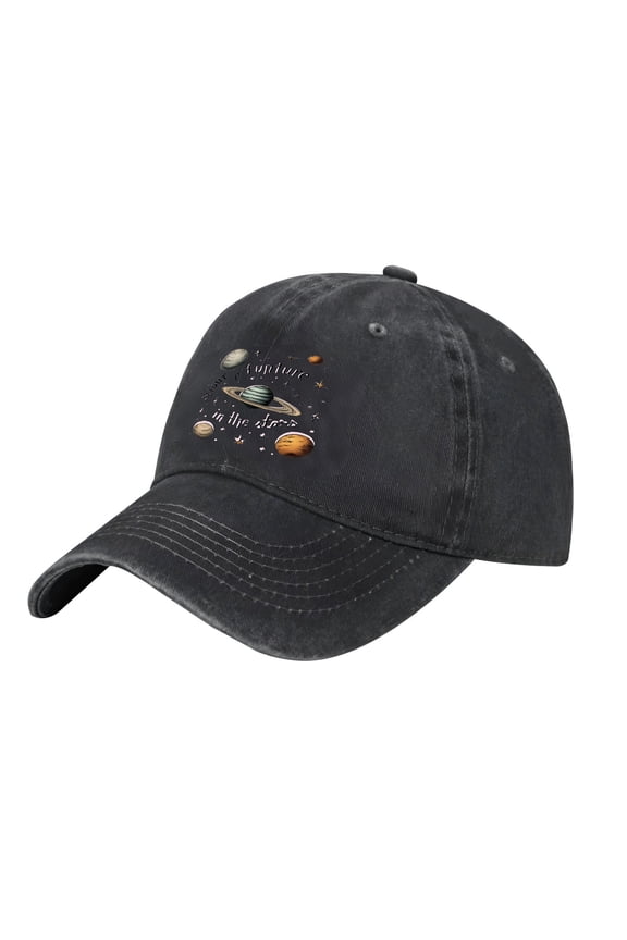 Adjustable Vintage Cotton Washed Distressed Baseball Cap with Colorful Space-Themed Design: Planets Stars & ' Soar to the Future '