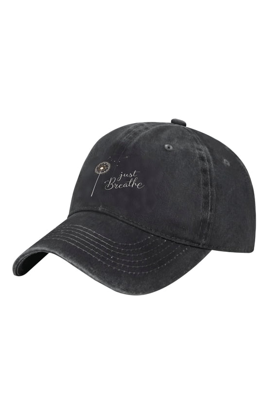 Adjustable Vintage Cotton Washed Distressed Baseball Cap with Elegant ' Just Breathe ' Cursive Design
