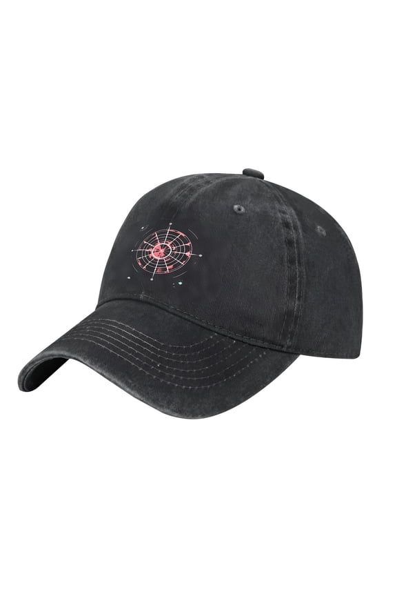Adjustable Vintage Cotton Washed Distressed Baseball Cap with Gear Compass Design & Radial Dot Pattern - Golf Dad Hat for Men & Women