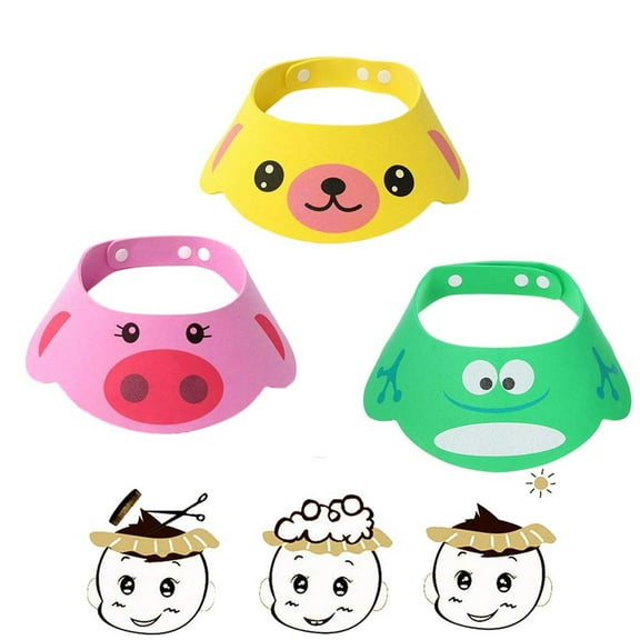 Adjustable Visor Cartoon Shampoo Shower Bathing Protection Cap for Toddler, Baby, Kids, Children, Set of 3