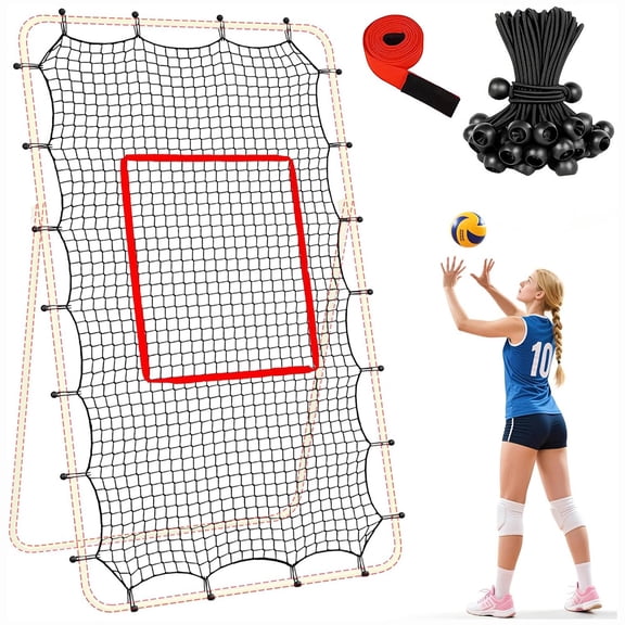 Adjustable Volleyball Rebounder with 1.5in Mesh & 28 Elastic Ropes  Fits 74" Frame, Training Equipment for Baseball, Soccer, Hockey, Tennis, Backyard Sports (RL 1 PC)