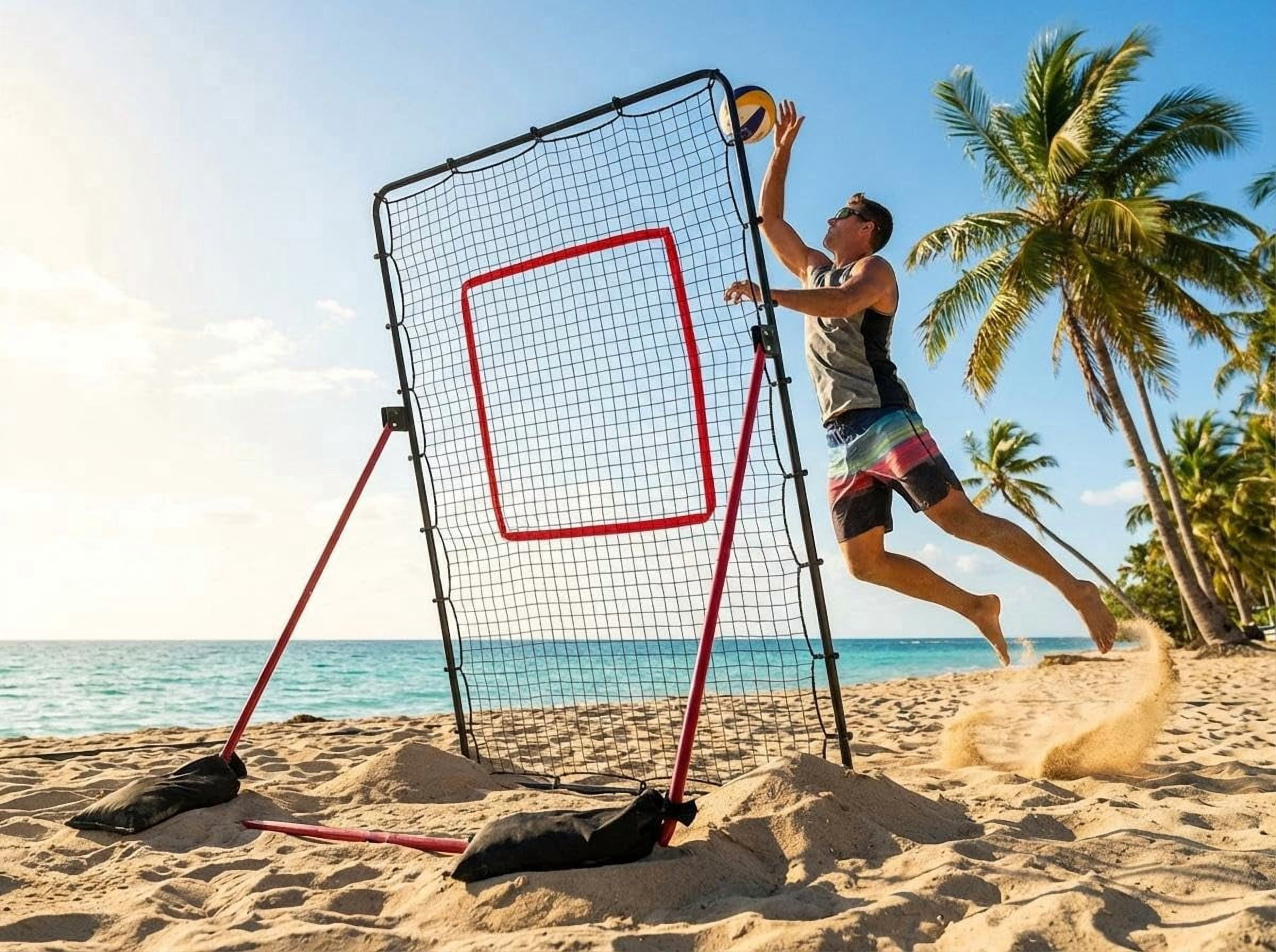 Adjustable Volleyball Rebounder Net 7x4 FT, High-Tension PE Netting, Portable Volleyball Training Equipment Practice with Angle Customization for Improving Volleying, Bumping, Spiking Skills