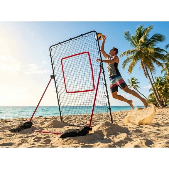 Adjustable Volleyball Rebounder Net 7x4 FT, High-Tension PE Netting, Portable Volleyball Training Equipment Practice with Angle Customization for Improving Volleying, Bumping, Spiking Skills