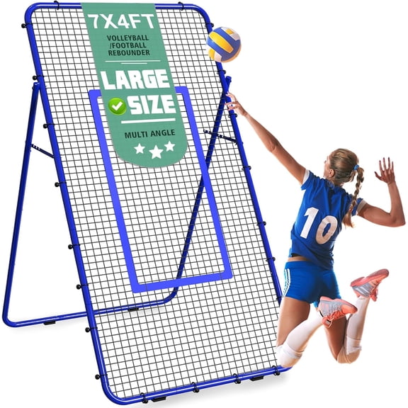 Adjustable Volleyball Rebounder Net 7x4 FT, Steel Frame & High-Tension PE Netting, Durable & Portable Volleyball Training Equipment Practice for Improving Volleying, Bumping, Spiking Skills