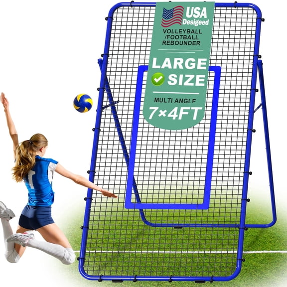 Adjustable Volleyball Rebounder Net, Durable Portable Steel Frame for Improving Volleying, Bumping, Spiking Skills, 7x4 FT