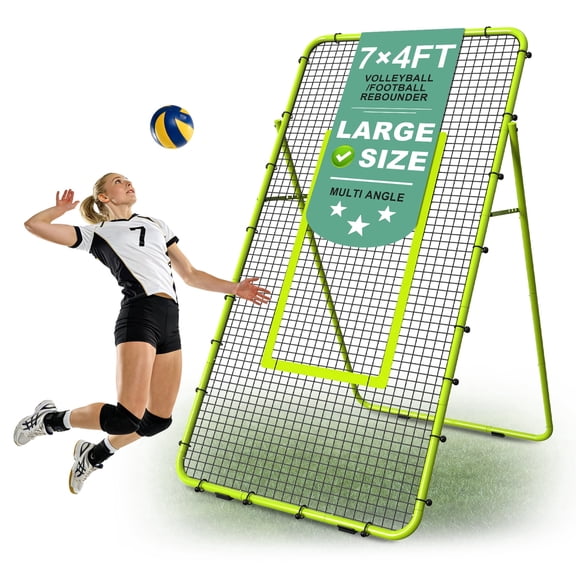 Adjustable Volleyball Rebounder Net, Durable Portable Steel Frame for Improving Volleying, Bumping, Spiking Skills, 7x4 FT