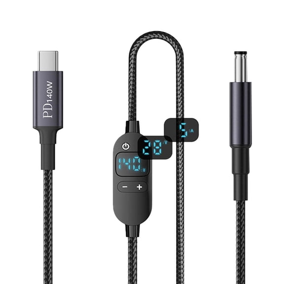 Adjustable Voltage Current Power PD 140W USB-C Laptop Power Cord, 5ft Digital Display Fast Charging Cable