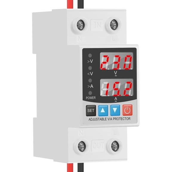 Adjustable Voltage Protector 110V/220V, 63A Smart Circuit Breaker with Over/Under Voltage & Overcurrent Protection for RV/Solar/Home, DIN Rail Mount