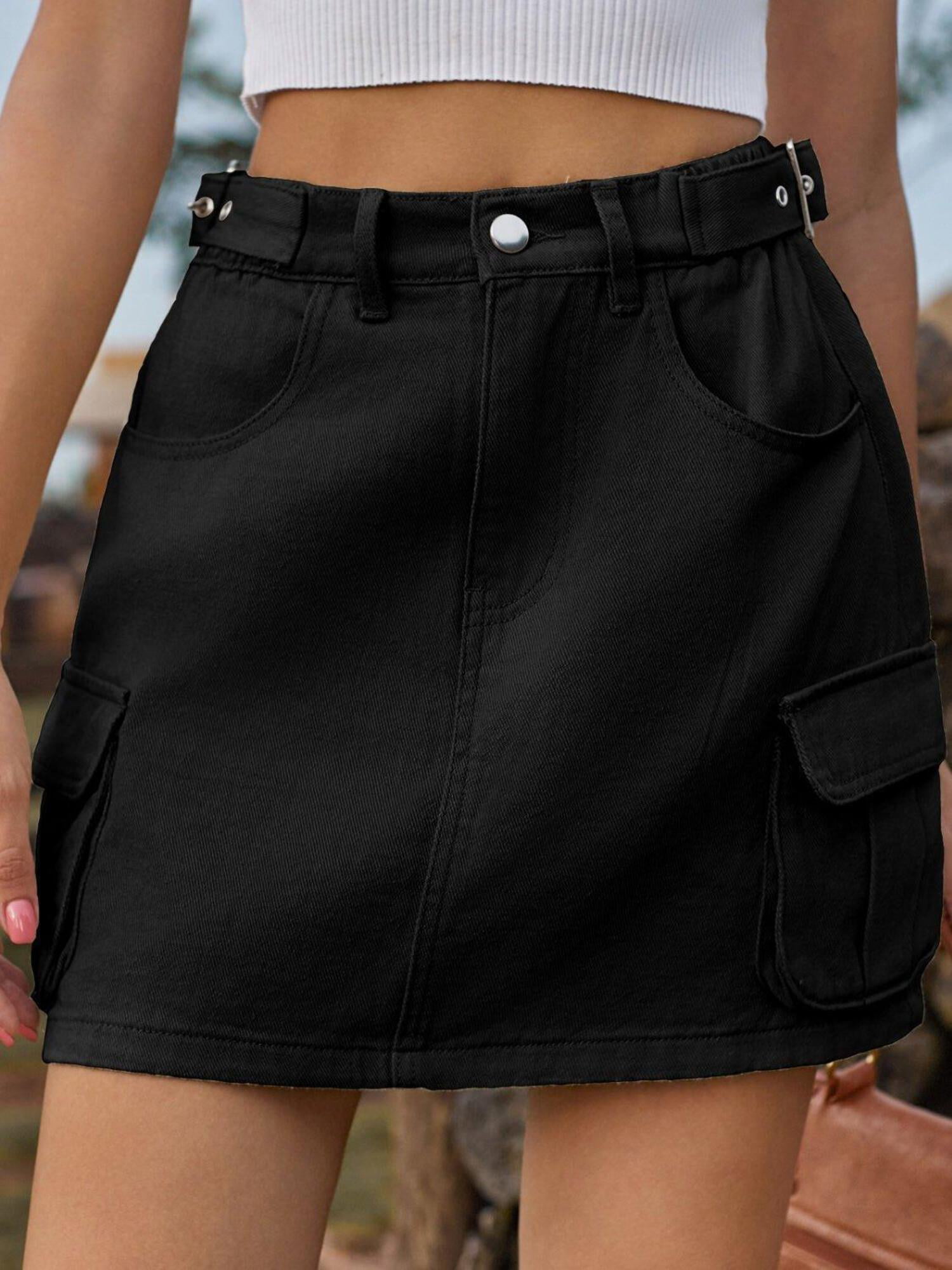 High Waist Pocketed Denim Skirt