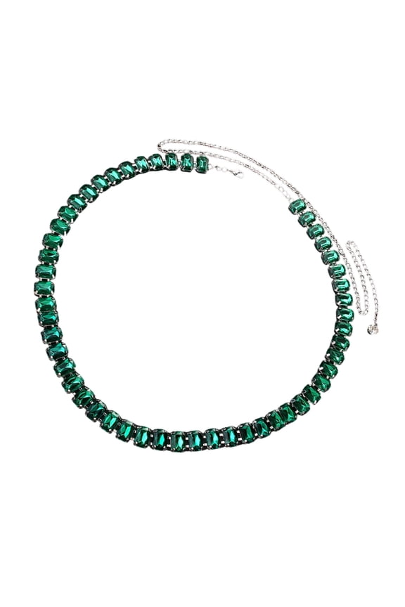 Adjustable Waist Jewelry With Green Rhinestones And Tassels For Daily Wear