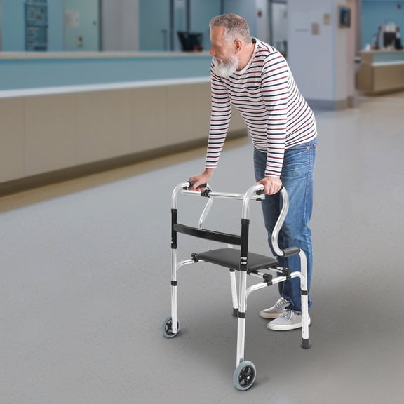 Adjustable Walker with Wheels, Foldable Walker for Seniors, Stand Up Walker Foldable for Adult