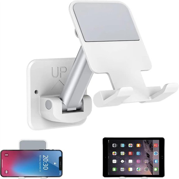 Adjustable Wall Mount Tablet Stand with Stretchable Arm for iPhone/iPad 4-12 in Universal Cell Phone Holder-White