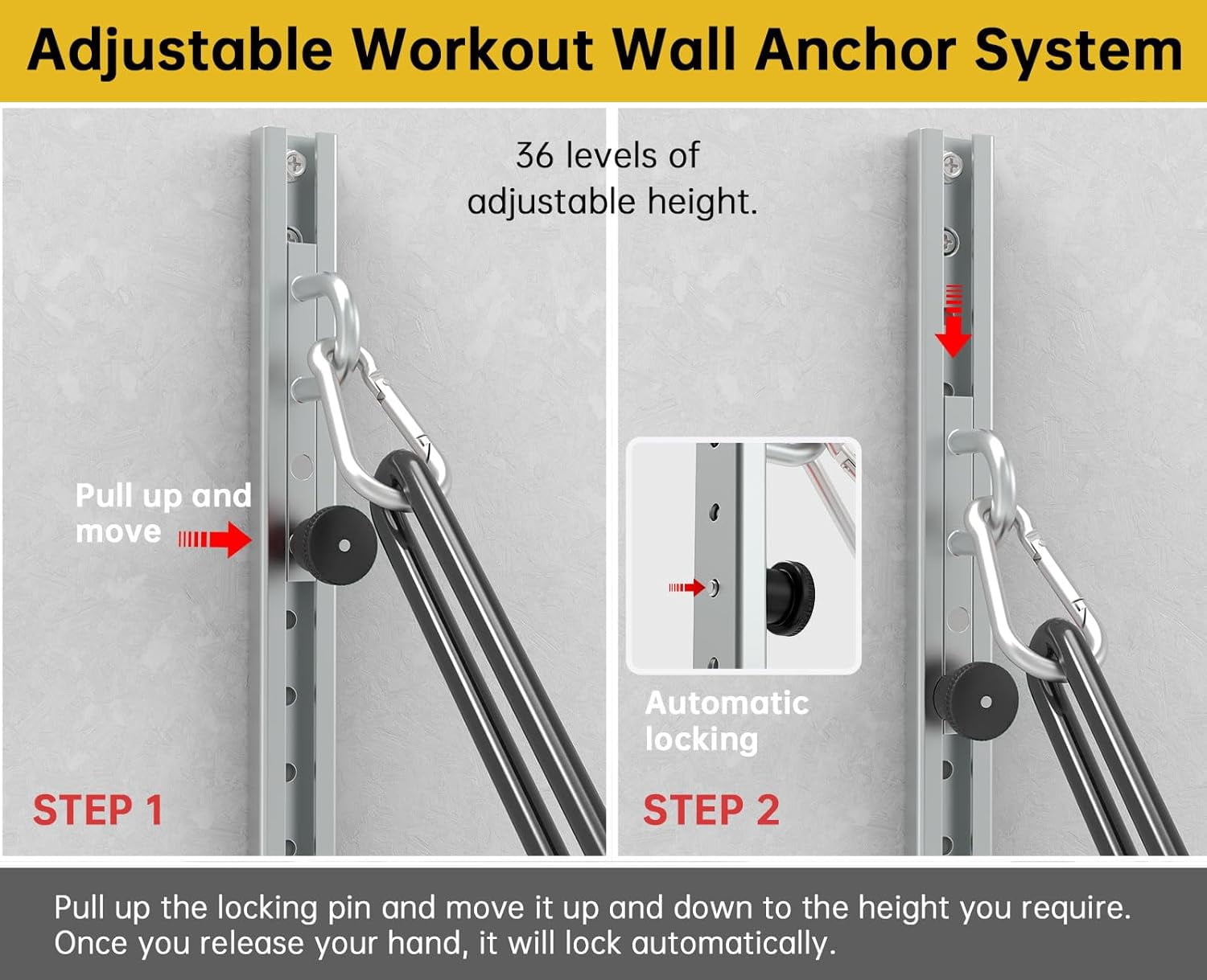 Adjustable Wall-Mounted Anchor Fitness System with Automatic Locking ...