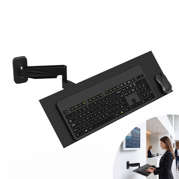 Adjustable Wall-Mounted Keyboard Tray with Spring Arm, Ergonomic 23.6" Aluminum Workstation, 180-degree Swivel & 90-degree Tilt, 22lbs Capacity, Cable Management, Space-Saving Desk Space Saver