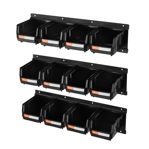 Adjustable Wall Rack with 12 Removable Bins, 3-Tier Metal Rails for Screw, Nut, Bolt Storage in Garage/Workshop