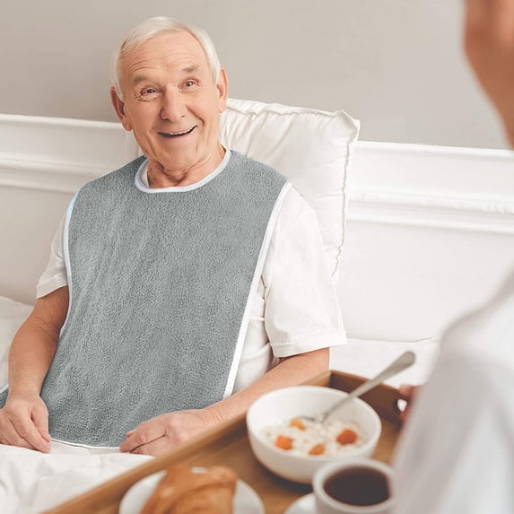 Adjustable Washable Bib for Adults Seniors Disabled, 75x45cm Clothing Protector with Hook Loop Closure, Large Area Coverage for Eating Meals
