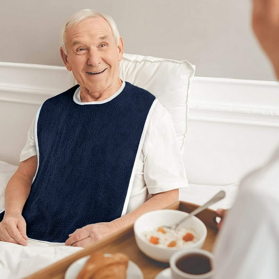 Adjustable Washable Bib for Adults Seniors Disabled, 75x45cm Clothing Protector with Hook Loop Closure, Large Area Coverage for Eating Meals