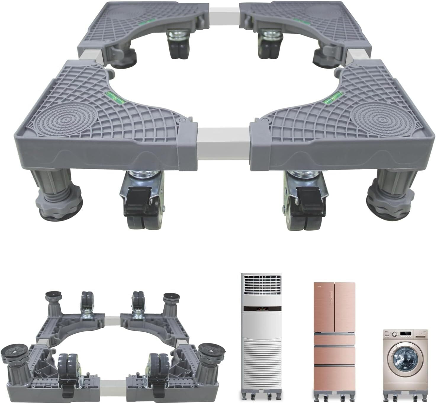 Adjustable Washing Machine Stand 5.7" to 24.8" Wide, 4 Wheels Base