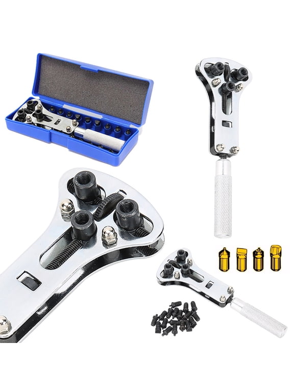 Adjustable Watch Screw Back Case Wrench Opener Repair Tool with Replaceable Parts (5.9 x 2.2 inches / 15 x 5.5 cm)