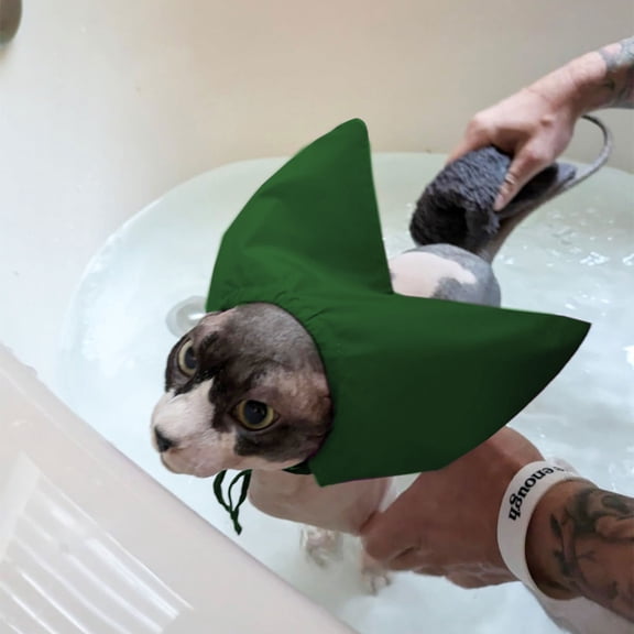 Adjustable Waterproof Pet Shower Cap for Cats Dogs, Reusable Bath Ear Cover with Straps, Grooming Accessory for Kitten Puppy Small Pets, Green