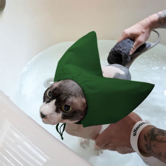 Adjustable Waterproof Pet Shower Cap for Cats Dogs, Reusable Bath Ear Cover with Straps, Grooming Accessory for Kitten Puppy Small Pets, Green