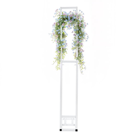 Adjustable Wedding Arch Stand 1-2M Telescopic Iron Background, White, for Ceremony Backdrop Balloon Garland Sign Holder, Party Decoration