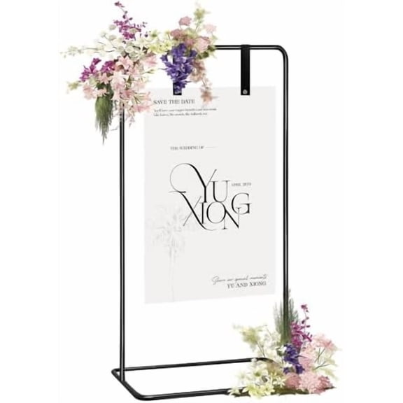 Adjustable Wedding Sign Metal Stand, Welcome to Our Wedding Sign Holder, 20 x 30 in Metal Frame, 68 in Tall Display Stand for Welcome Signs, Seating Charts, Party or Business Events