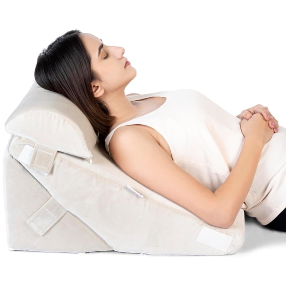 Adjustable Wedge Pillow, Memory Foam Pillow For Head, Back Support, Cream - 22 X 22 X 12 Inch | Wedge Cushion, Acid Reflux, Snoring, Gerd, Leg Elevation, Pregnancy | Comfortable Pillow