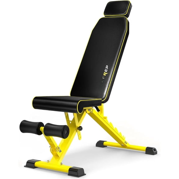 Adjustable Weight Bench,1000 LB Folding Workout Bench for Gym Strength , Incline Decline Flat Utility Bench Press for Full Workout, Upright Storage Yellow Exercise Bench