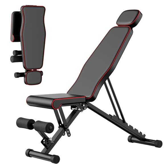 Adjustable Weight Bench with 7 Level Backrest, 4 Level Seat, 3 Level Leg Extension, Foldable Dumbbell Workout Bench for Home Gym, Incline Decline Positions for Full Body Strength Training, Black