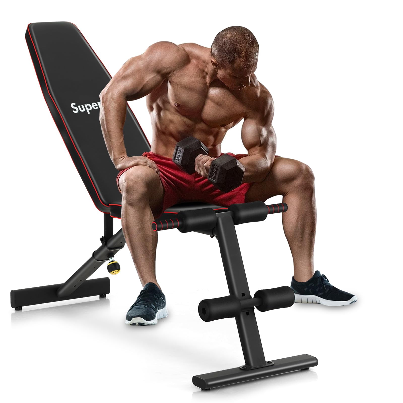Incline Decline Flat Bench Adjustable, 8 Back & 3 Foot Settings, Padded Cushions for Home Gym, Dumbbell Press Workout Equipment, Black
