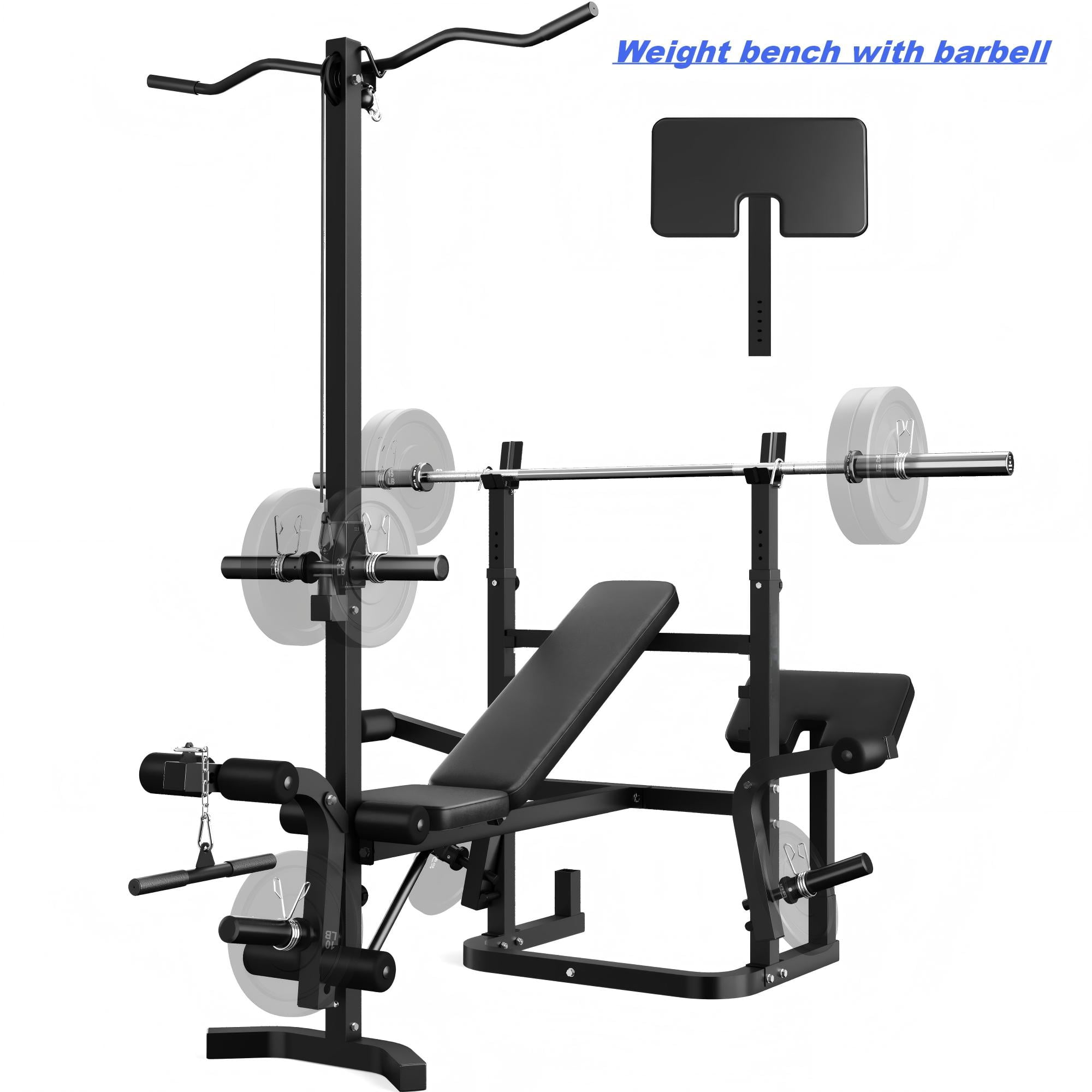 Adjustable Weight Bench 900lbs 9 in 1 with Lat Pull Down, Leg Extension and Leg Curl, Chest Fly and Preacher Curl Workout Bench Multi-Function Strength Training Bench with Barbell