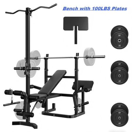 Adjustable Weight Bench 900lbs 9 in 1 with Lat Pull Down,Leg Extension and Leg Curl,Chest Fly and Preacher Curl Workout Bench Multi-Function Strength Training Bench with 140 Plates