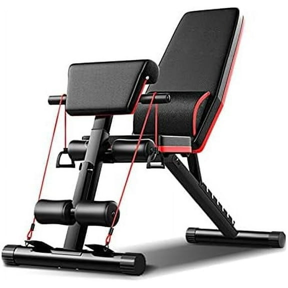 Adjustable Weight Bench, Foldable Exercise Workout Bench Press for Full Body Strength Training, 353lbs Stable Weight Folding Workout Bench with Resistance Band Set for Home Gym