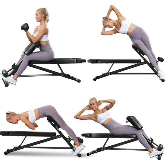 Adjustable Weight Bench, Foldable Roman Chair for Full Workout, Sit up bench, Hyper Extension, Incline, Flat & Decline Bench