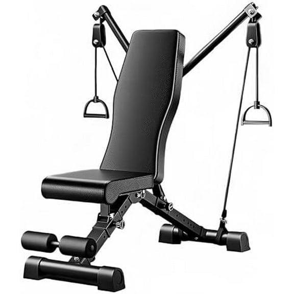 Adjustable Weight Bench for Home Gym  Foldable Strength Training Bench Press with Resistance Bands, 600lb Capacity, 7-Level Incline/Decline  Full Body Workout Equipment for Men & Women