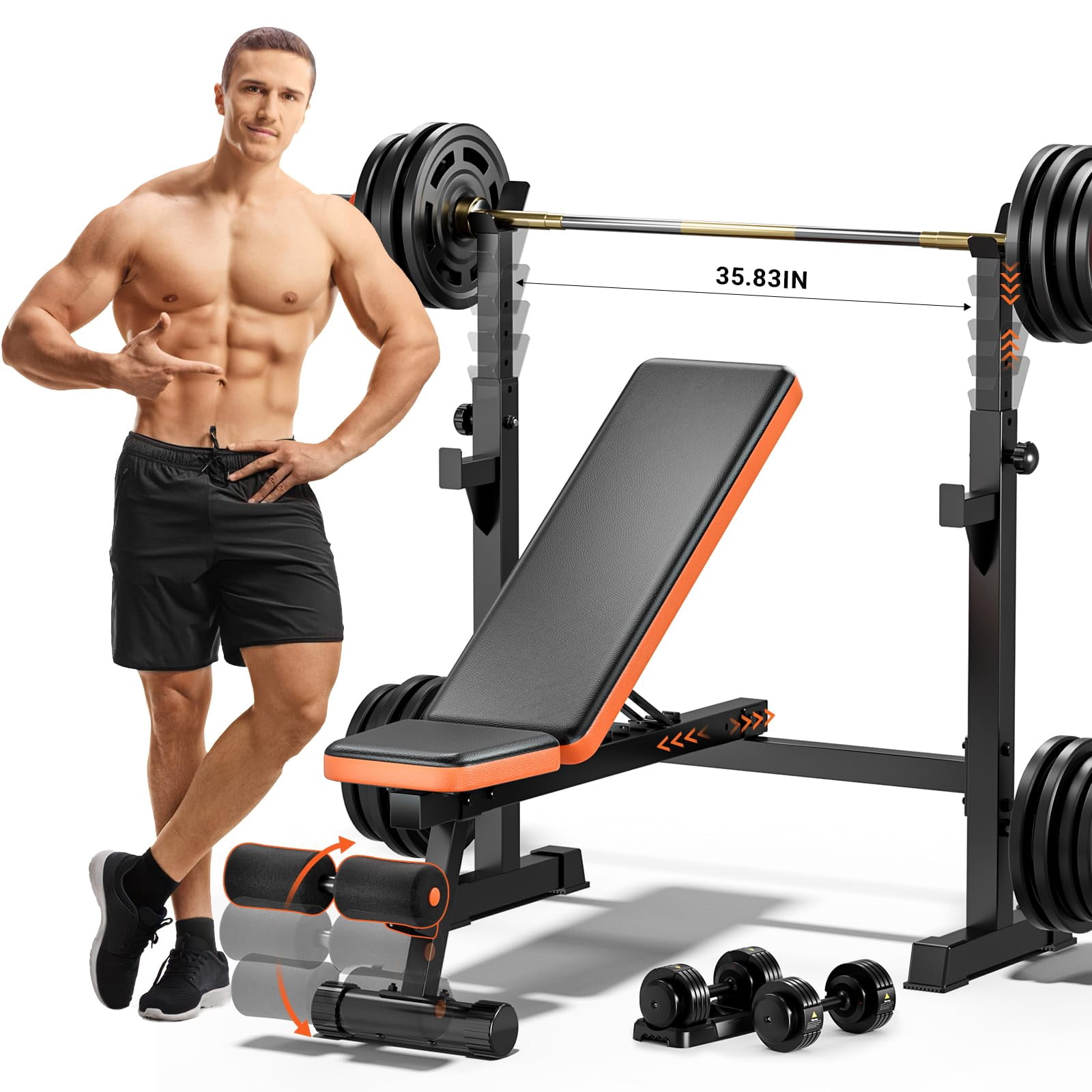 Right Bench Adjustable Weight Bench with Squat Rack, 770lbs Capacity Home Gym ...
