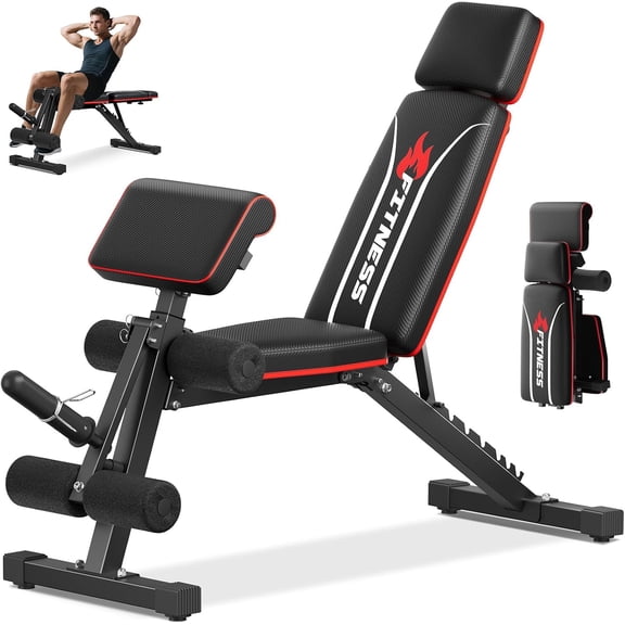 Adjustable Weight Bench & Workout Bench & Leg Extension for Home Gym, Foldable Bench Press for Full Body Workout with Leg Developer & Preacher Pad, 900Lbs Capacity & Space-Saving Design